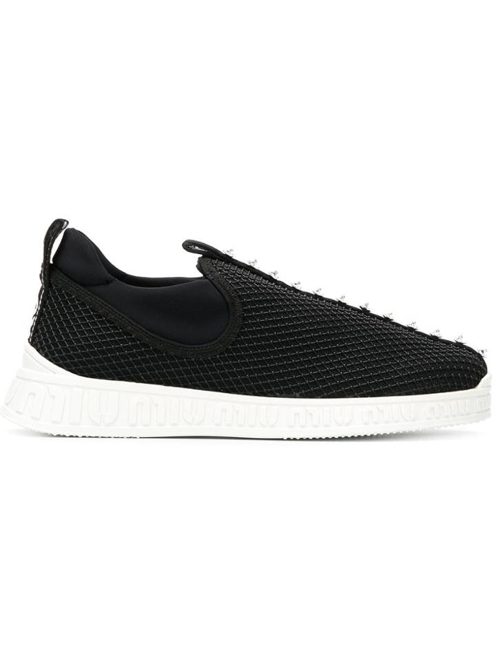 Miu Miu Embellished Slip-on Sneakers - Black