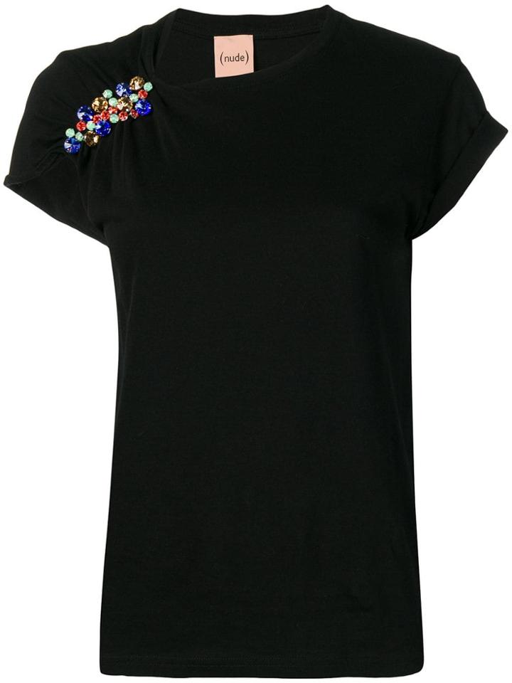 Nude Embellished T-shirt - Black