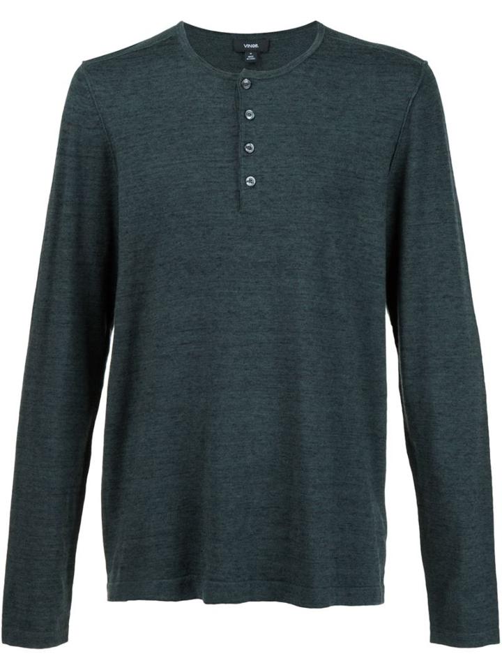 Vince Henley T-shirt, Men's, Size: Large, Green, Cotton/modal/cashmere
