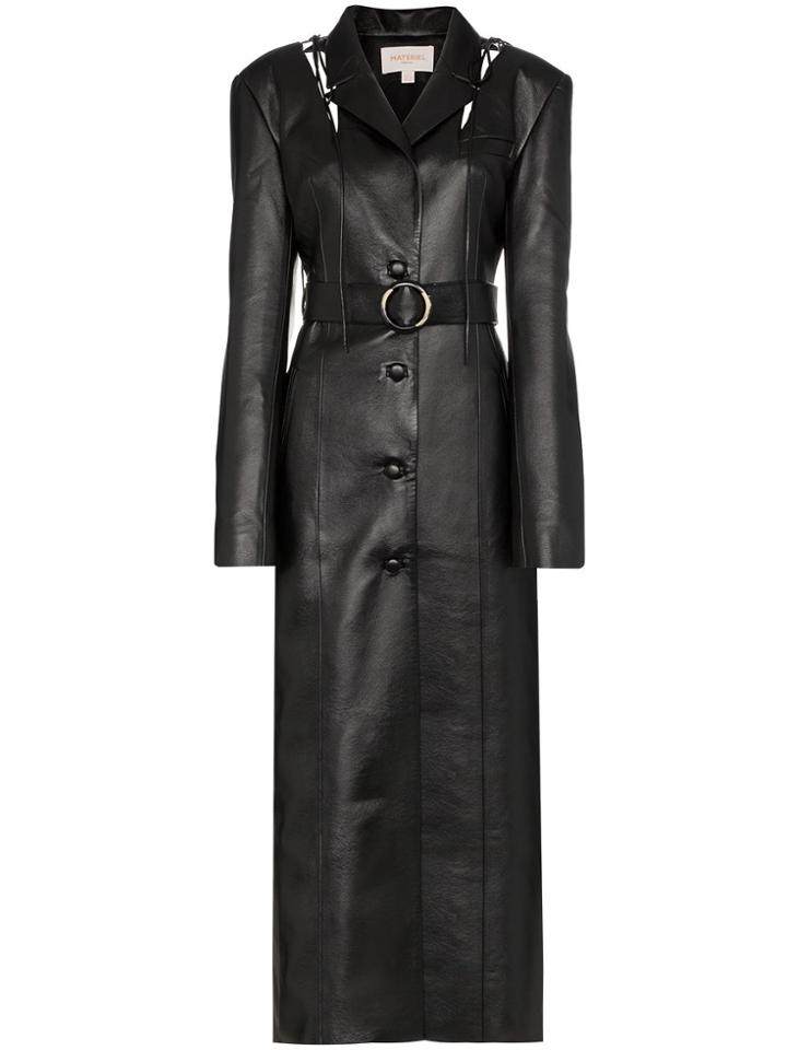 Matériel Belted Long Faux Leather Coat - Black