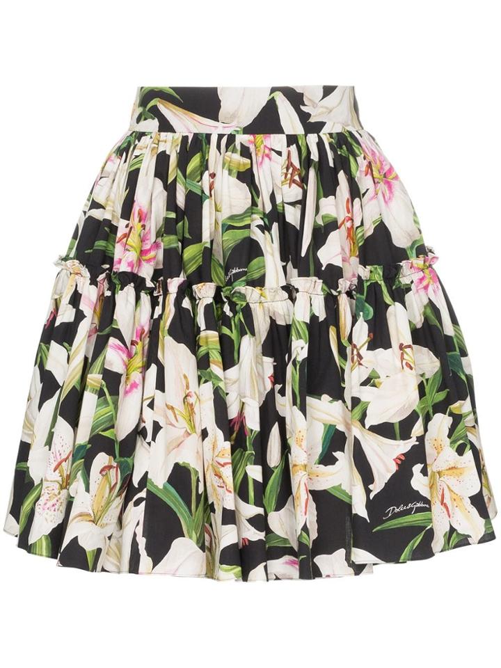 Dolce & Gabbana Lily Print Flared Cotton Mini Skirt - Hnkk8