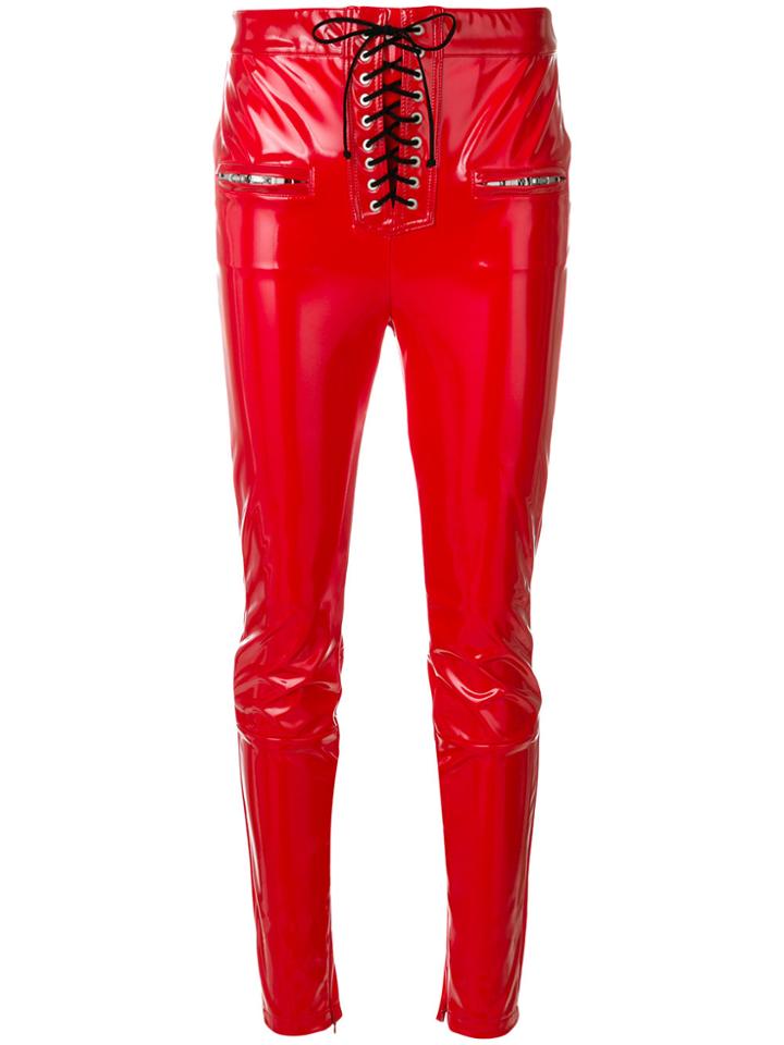 Unravel Project Latex Lace Up Seam Trousers - Red