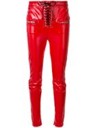 Unravel Project Latex Lace Up Seam Trousers - Red