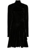 Rotate Ruched Velvet Mini Dress - Black