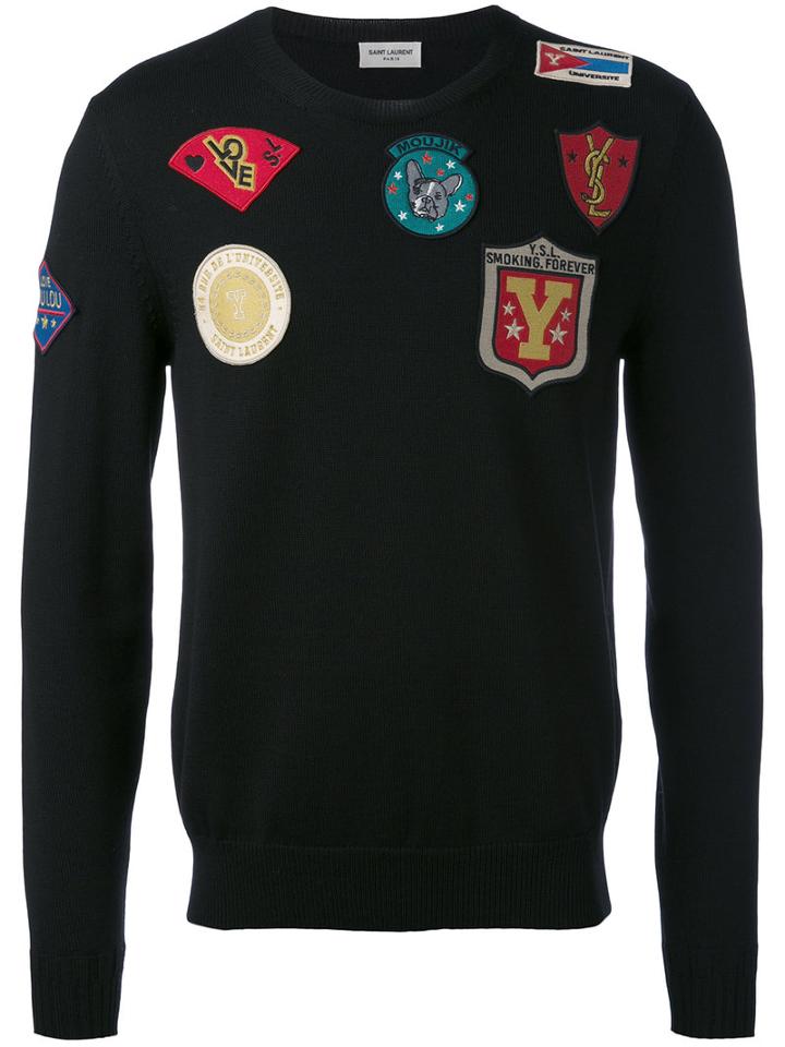 Multi Patch Sweatshirt - Men - Wool - L, Black, Wool, Saint Laurent