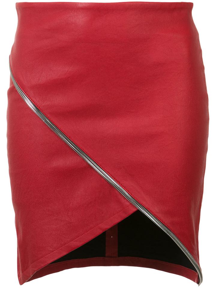 Rta Asymmetric Zip Detail Skirt, Women's, Size: 2, Red, Lamb Skin
