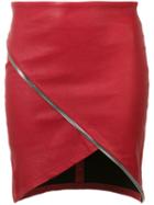 Rta Asymmetric Zip Detail Skirt, Women's, Size: 2, Red, Lamb Skin