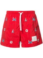 Thom Browne Printed Swim Shorts, Men's, Size: 3, Red, Nylon