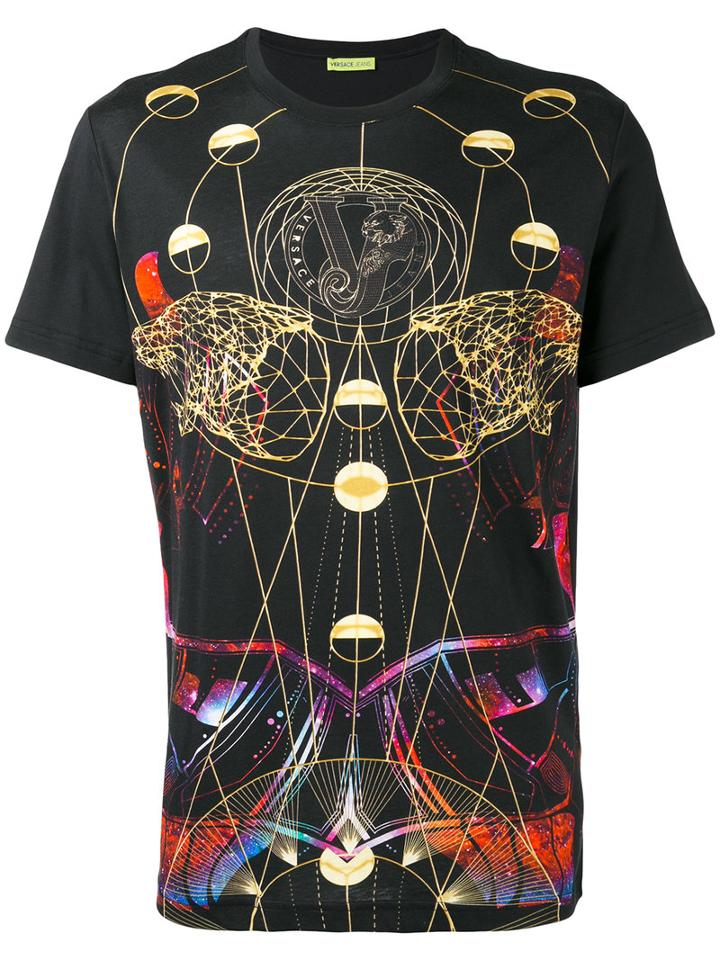 Versace Jeans Patterned T-shirt, Men's, Size: Small, Black, Cotton/modal