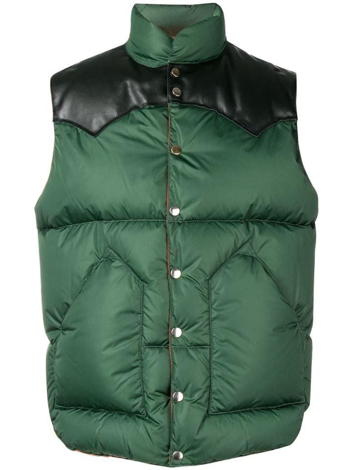 Palm Angels Leather Panel Puffer Gilet - Green