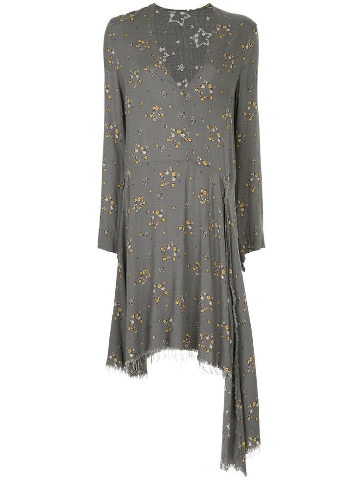 Zambesi Frayed Hem Floral Mid Dress - Grey