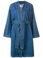 Ganni Denim Tie Waist Coat - Blue