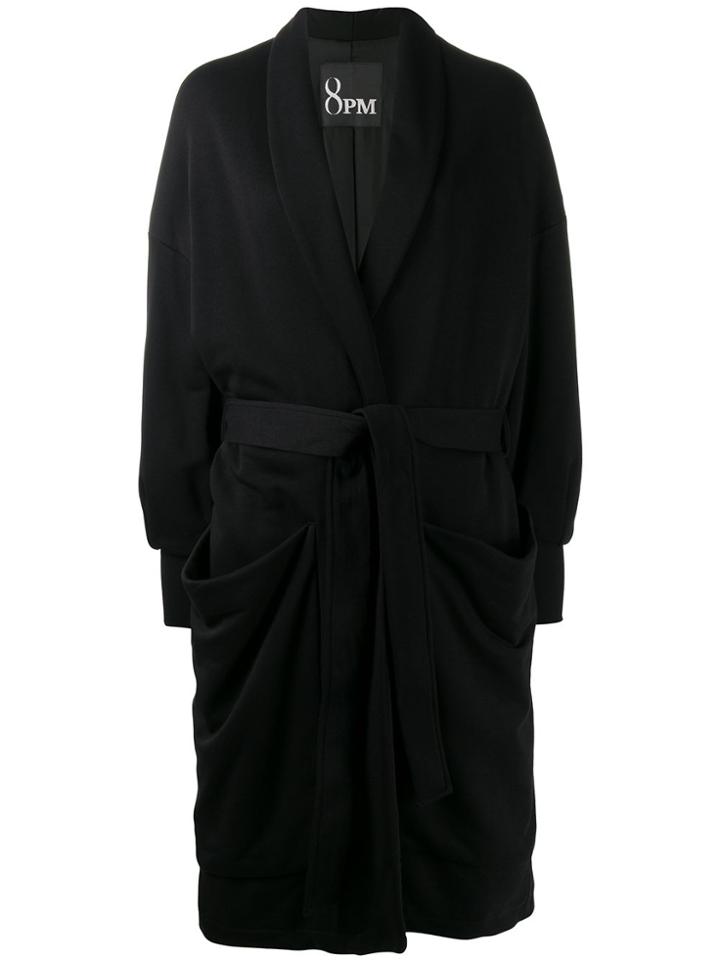 8pm Belted Ruched Coat - Black