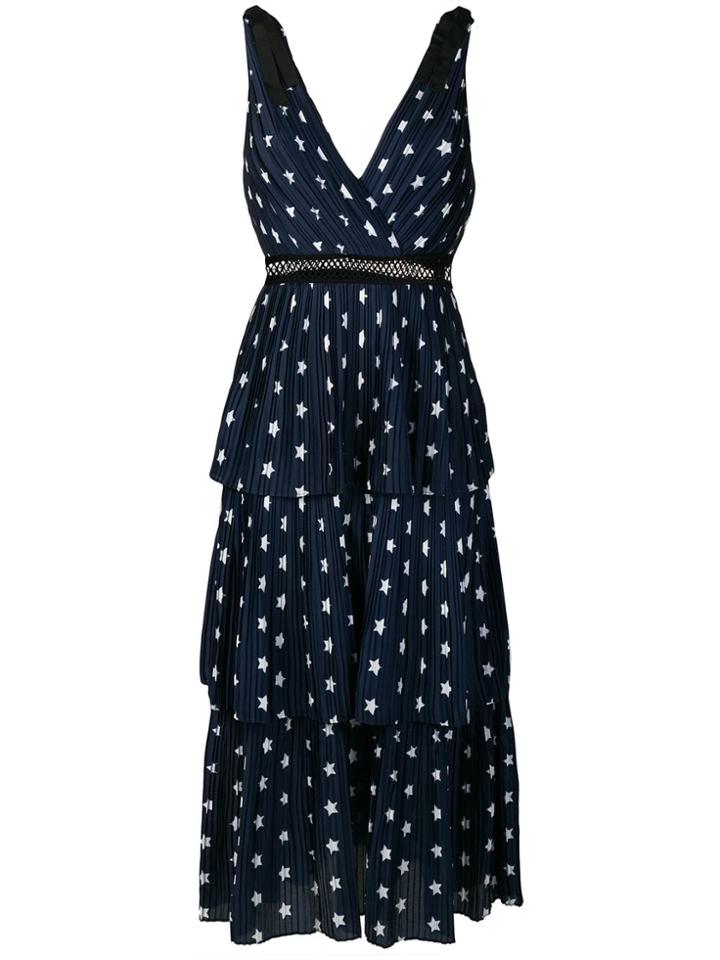 Self-portrait Star Print Pleated Dress - Blue