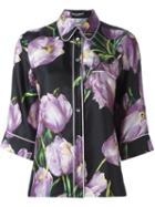 Dolce & Gabbana Tulip Print Shirt, Women's, Size: 42, Black, Silk