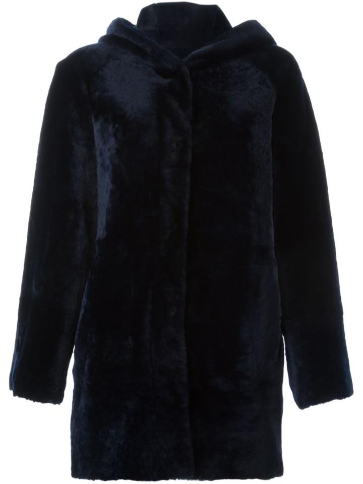 Drome Hooded Furry Coat, Women's, Size: Small, Blue, Leather