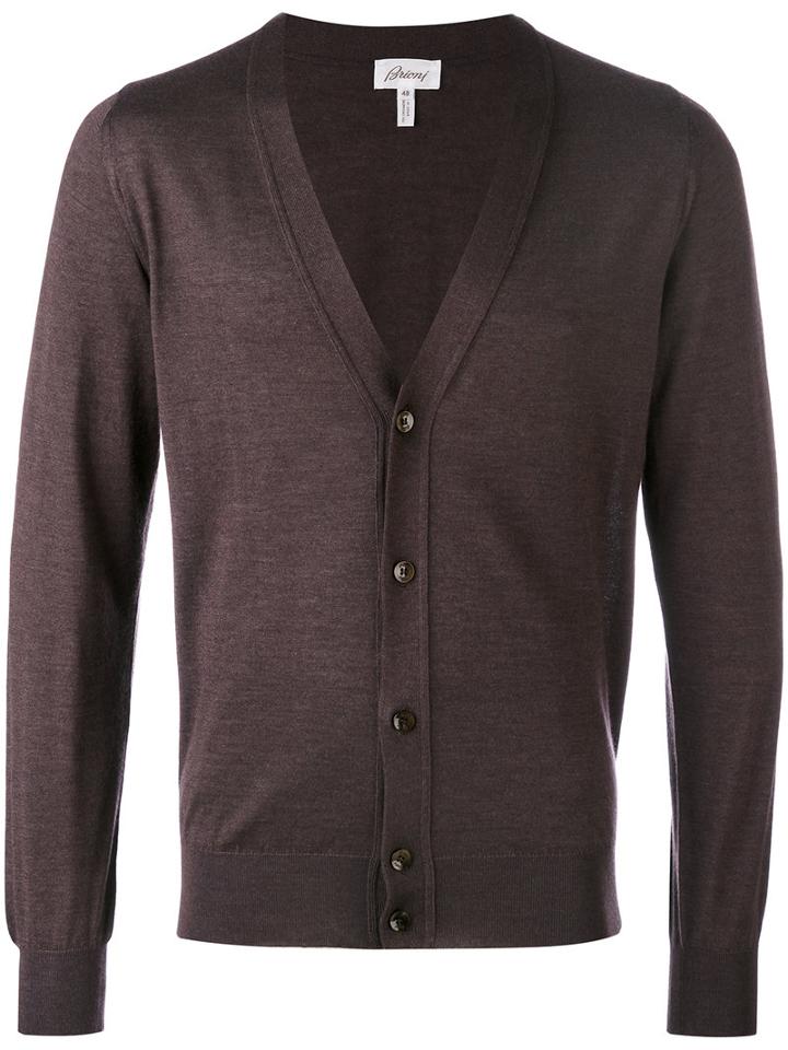 Brioni - V-neck Buttoned Cardigan - Men - Silk/cashmere - 48, Brown, Silk/cashmere