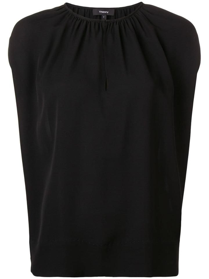 Theory Pleated Neck Blouse - Black