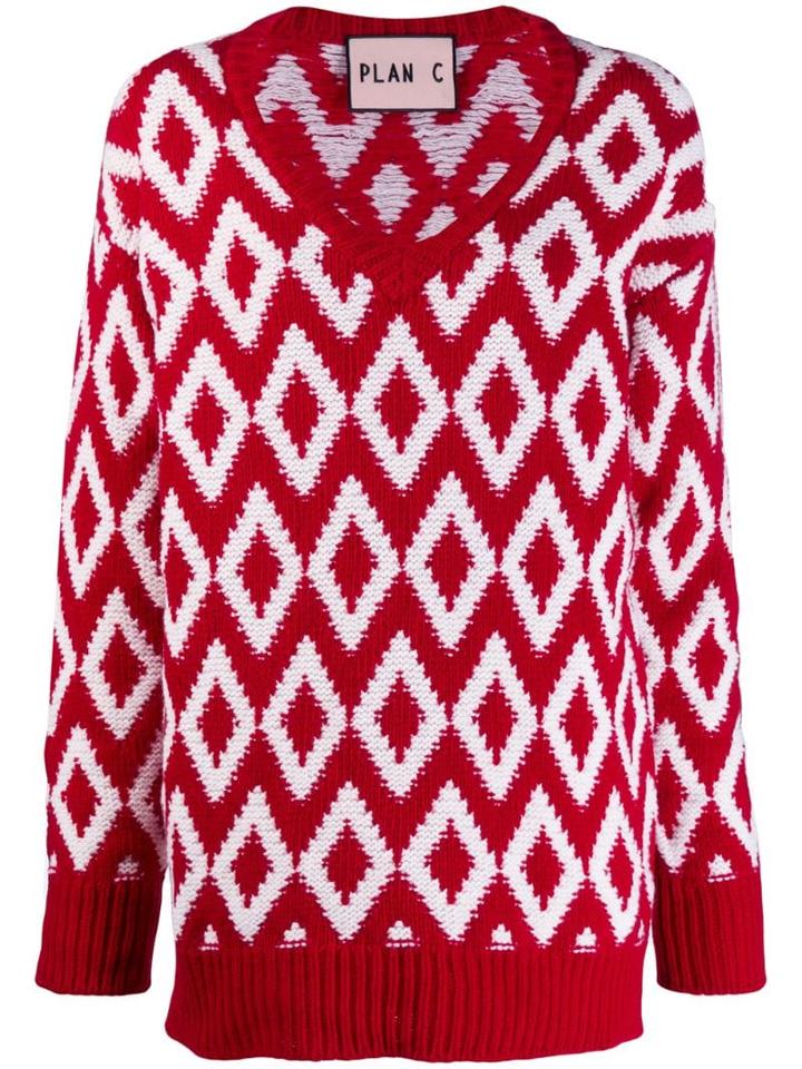 Plan C Diamond-knit Jumper - Red