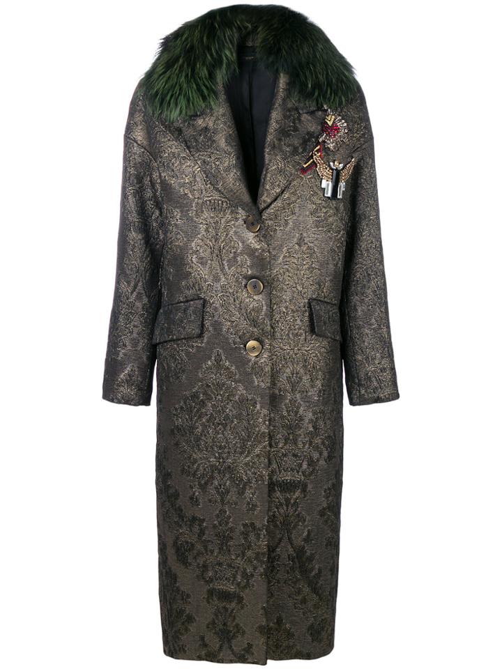 Lédition Embossed Baroque Coat - Metallic