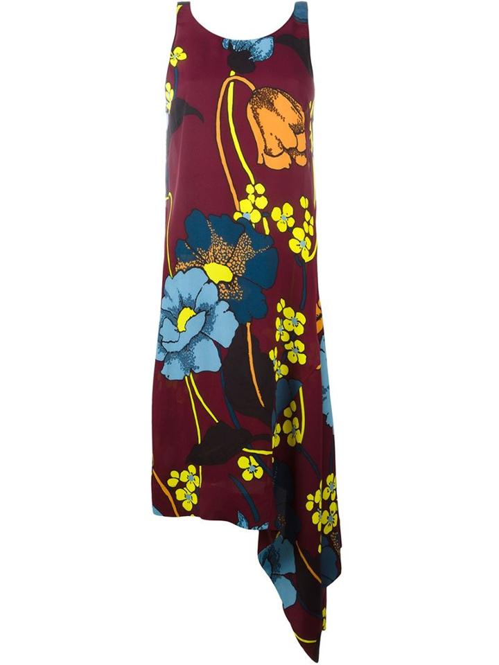 Marni Asymmetrical Floral Print Dress, Women's, Size: 40, Red, Viscose