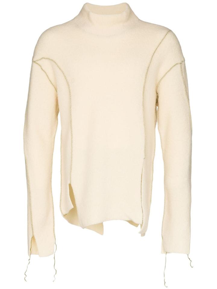 Sulvam Roll Neck Distressed Wool Blend Sweater - White
