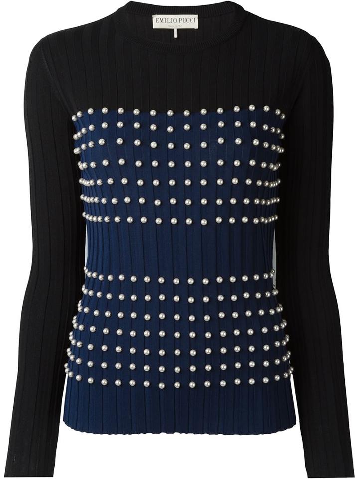 Emilio Pucci Pearl-embellished Sweater, Women's, Size: Xs, Black, Viscose/polyester