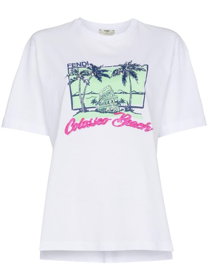 Fendi Colosseo Beach Logo T-shirt - White