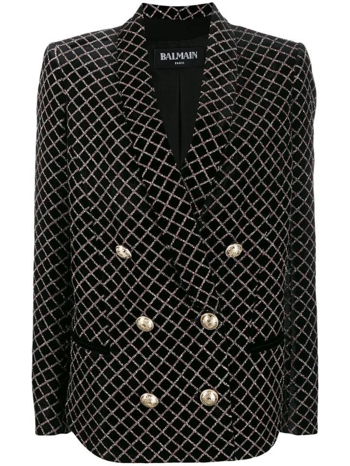 Balmain Sparkle-effect Double-breasted Blazer - Black