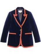 Gucci - Web Trim Blazer - Women - Silk/cotton/spandex/elastane/velvet - 40, Blue, Silk/cotton/spandex/elastane/velvet