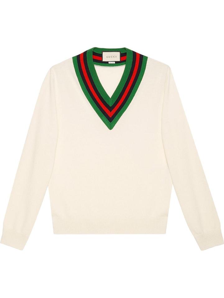 Gucci V-neck Knit Sweater - White