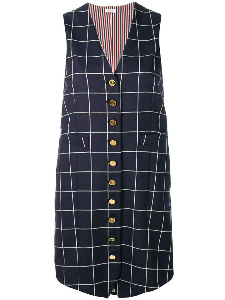 Thom Browne Windowpane Shadow Check Twill Waistcoat Dress - Blue