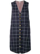 Thom Browne Windowpane Shadow Check Twill Waistcoat Dress - Blue