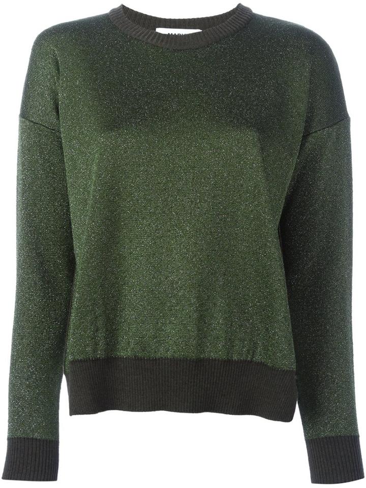 Marios Metallic Effect Jumper, Women's, Size: Small, Green, Virgin Wool