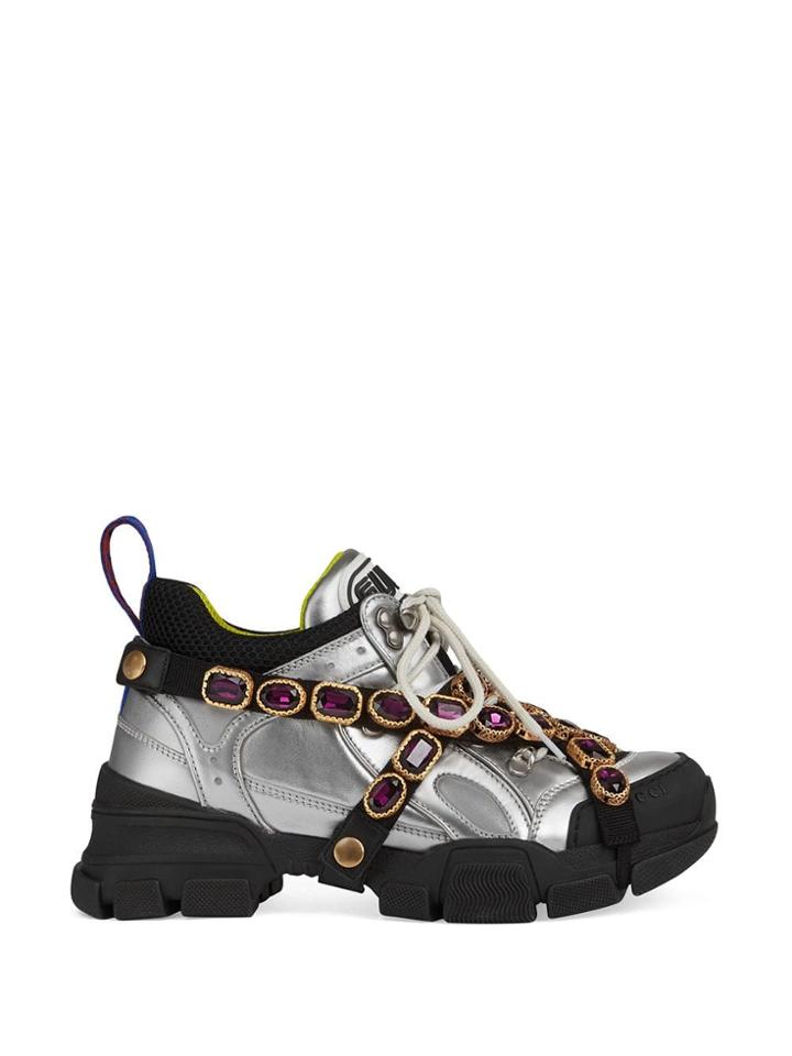 Gucci Flashtrek Sneaker With Removable Crystals - Silver