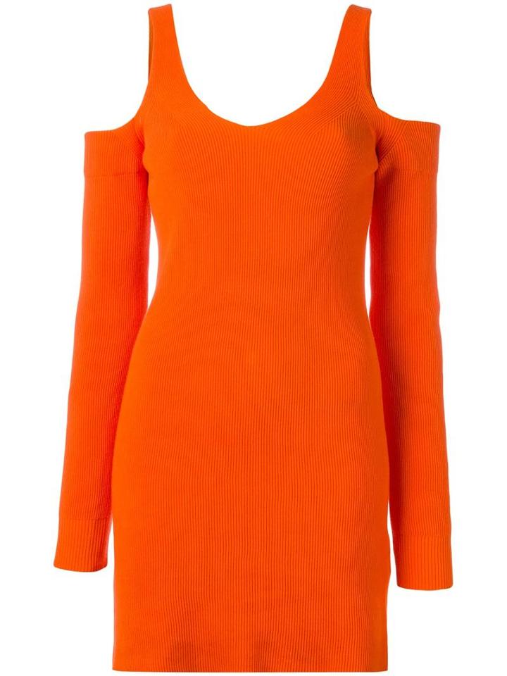 Mm6 Maison Margiela Cut-off Detail Knitted Dress, Women's, Size: Medium, Yellow/orange, Cotton