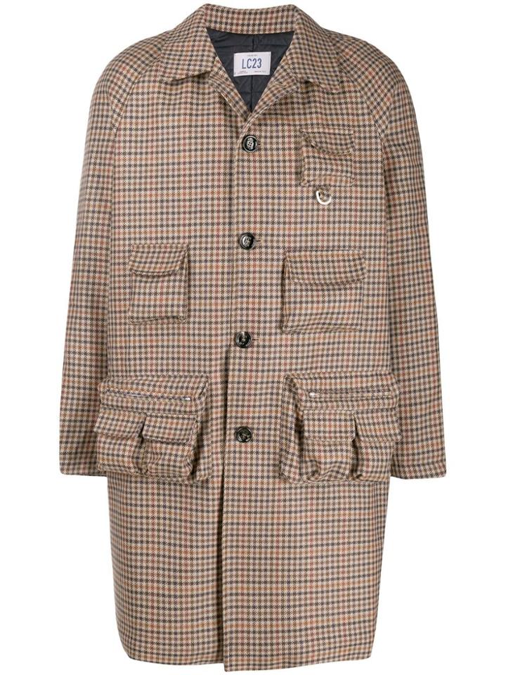 Lc23 Checked Single Breasted Coat - Brown