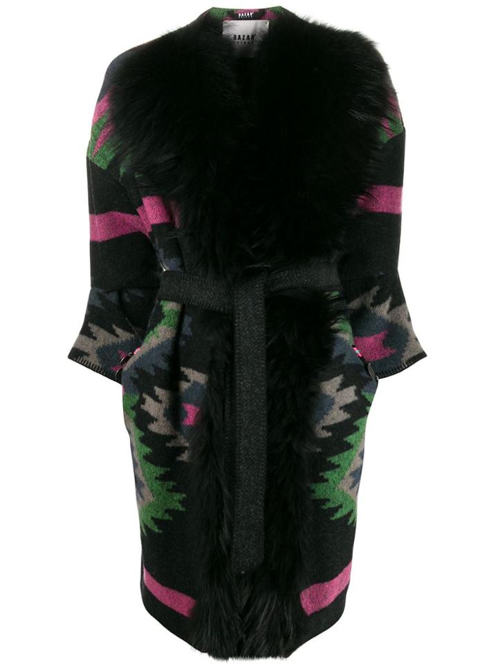 Bazar Deluxe Trimmed Aztec Cardi Coat - Black