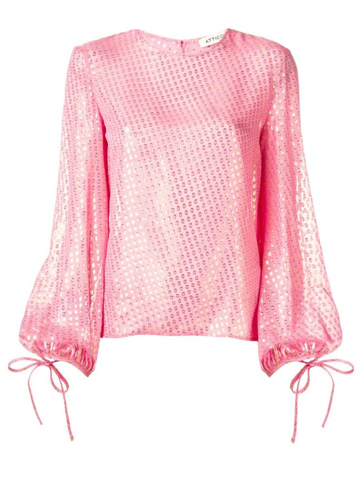 Attico Metallic Balloon Sleeve Blouse - Pink