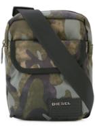 Diesel Camouflage Print Shoulder Bag, Men's, Green, Polyester/pvc