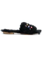 Emanuela Caruso Embellished Fur Slippers - Black