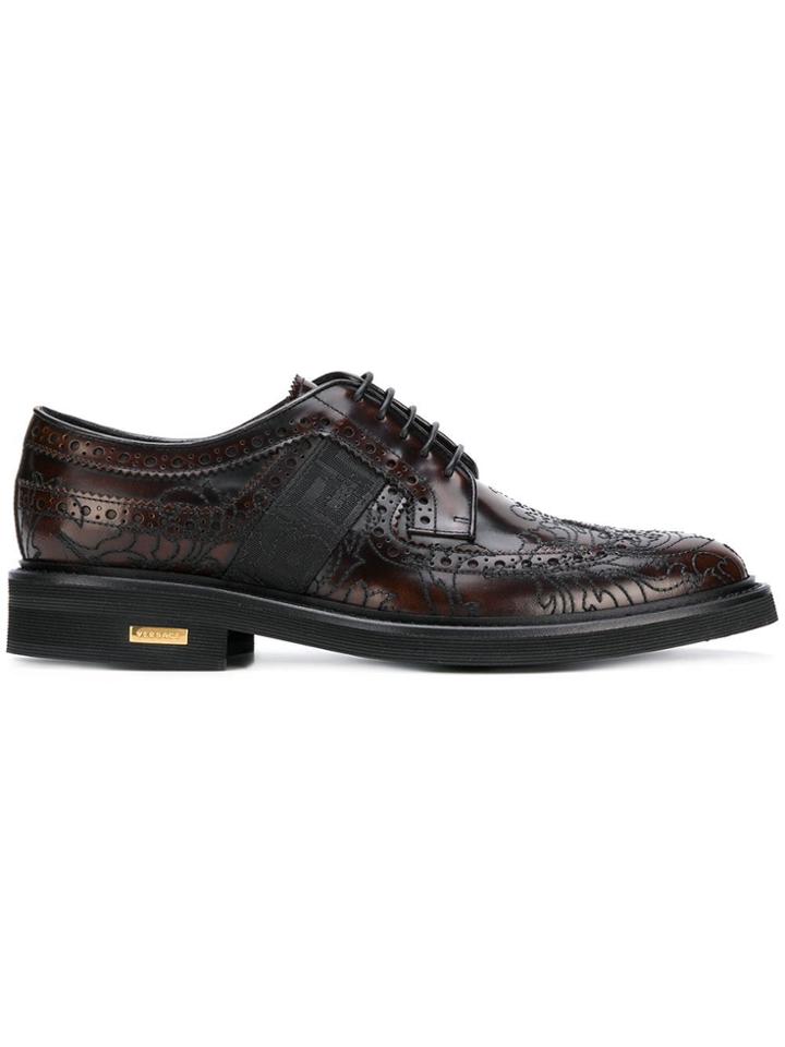 Versace Baroque Embroidered Brogues - Brown