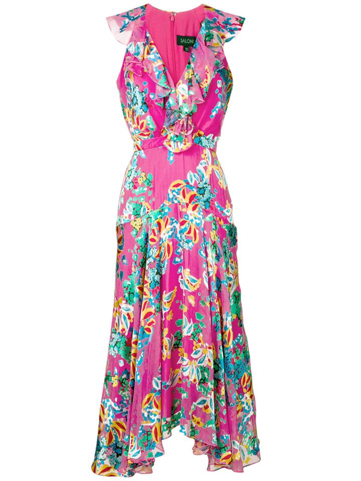 Saloni Floral Print Dress - Pink & Purple