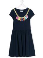 Moschino Kids Chain Logo Print Dress - Blue
