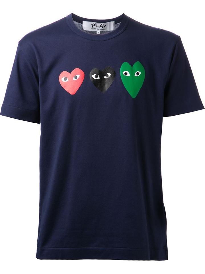 Comme Des Garçons Play Heart Print T-shirt, Men's, Size: S, Blue, Cotton