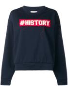 History Repeats Slogan Patch Sweatshirt - Blue