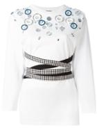 Miu Miu Glass Embellished Fitted T-shirt, Women's, Size: Medium, White, Silk/cotton/glass