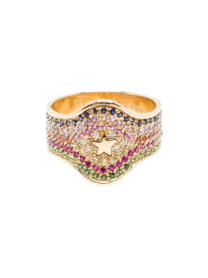 Carolina Bucci 18k Yellow Gold Studded Shield Ring, Women's, Size: A, Metallic