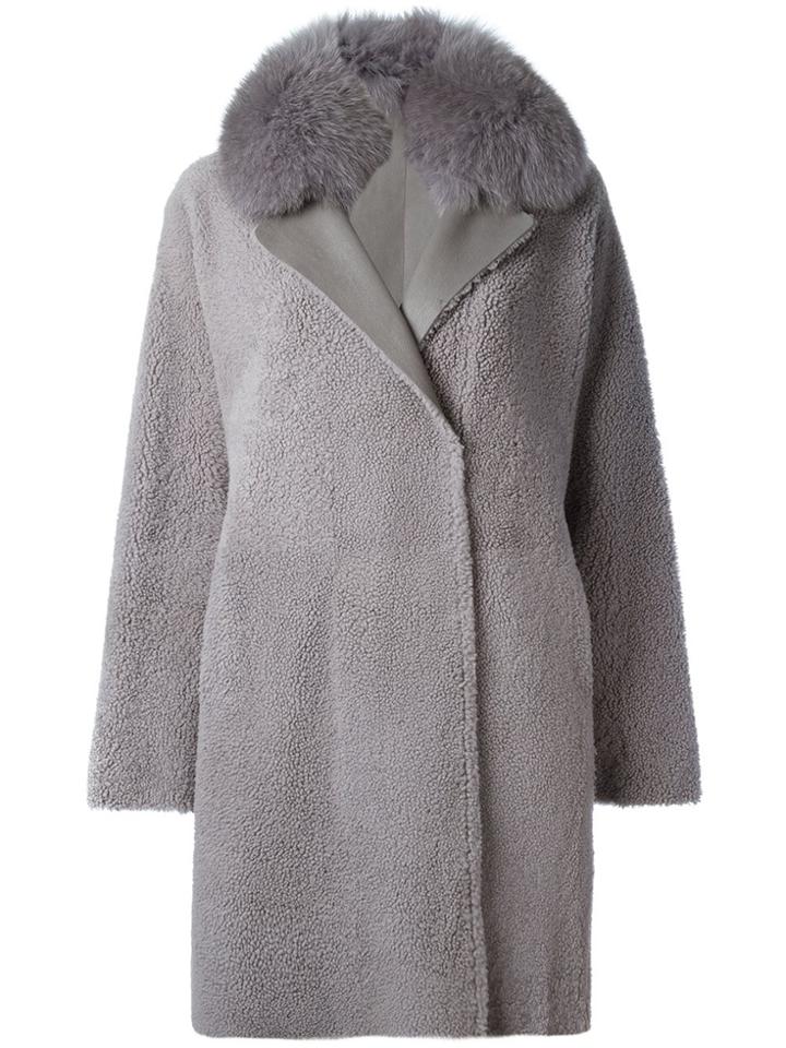 Guy Laroche Double Breasted Shearling Coat - Grey
