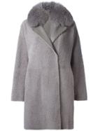 Guy Laroche Double Breasted Shearling Coat - Grey